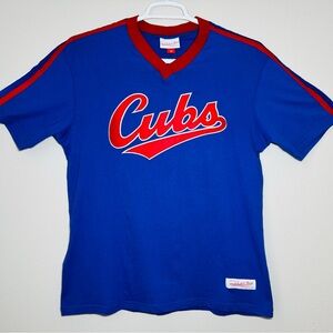 Chicago Cubs Mitchell & Ness Overtime Win Wordmark V-Neck T-Shirt Medium Royal